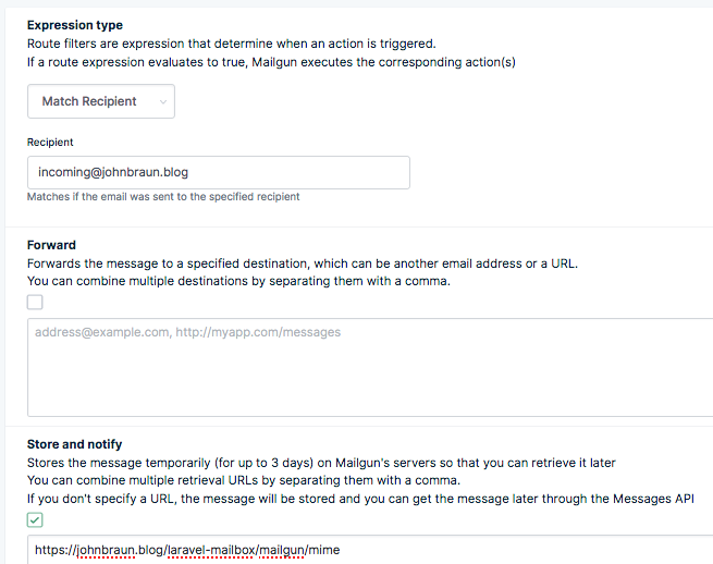 Route for incoming mail